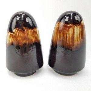 Vintage 70s MCM Stoneware Brown Dip Glaze 4.5" Salt and & Pepper Shakers Set